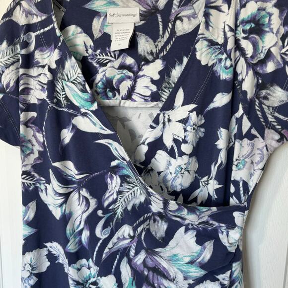 Soft Surroundings Wms Medium Purple Floral Dress Crossover Faux Wrap Cottagecore - Picture 4 of 9